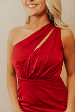 Load image into Gallery viewer, Wine One Shoulder Satin Mini Dress
