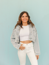 Load image into Gallery viewer, Broadway Girl Rhinestone Fringe Denim Jacket

