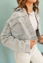 Load image into Gallery viewer, Broadway Girl Rhinestone Fringe Denim Jacket

