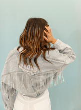 Load image into Gallery viewer, Broadway Girl Rhinestone Fringe Denim Jacket
