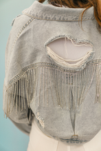 Load image into Gallery viewer, Broadway Girl Rhinestone Fringe Denim Jacket

