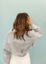Load image into Gallery viewer, Broadway Girl Rhinestone Fringe Denim Jacket
