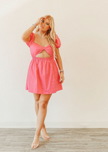 Load image into Gallery viewer, Fuchsia Puff Sleeve Babydoll Dress
